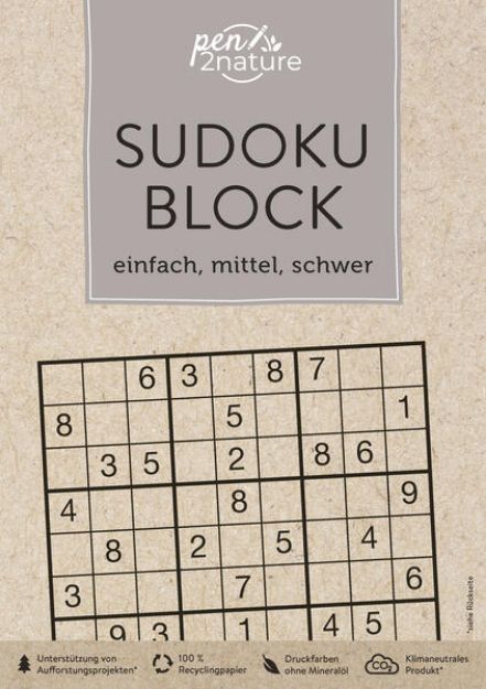 Bild zu Sudoku-Block: einfach, mittel, schwer. 192 Sudokus in 3 Schwierigkeitsstufen von pen2nature